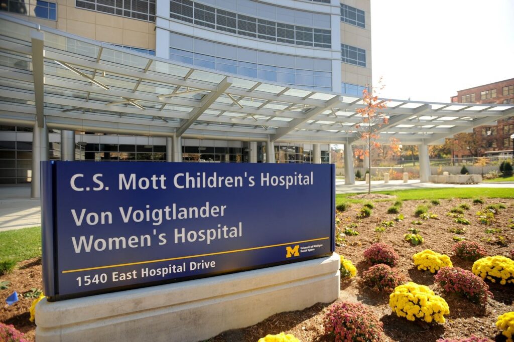 C.S. Mott Children's Hospital and Von Voigtlander Women's Hospital entrance sign