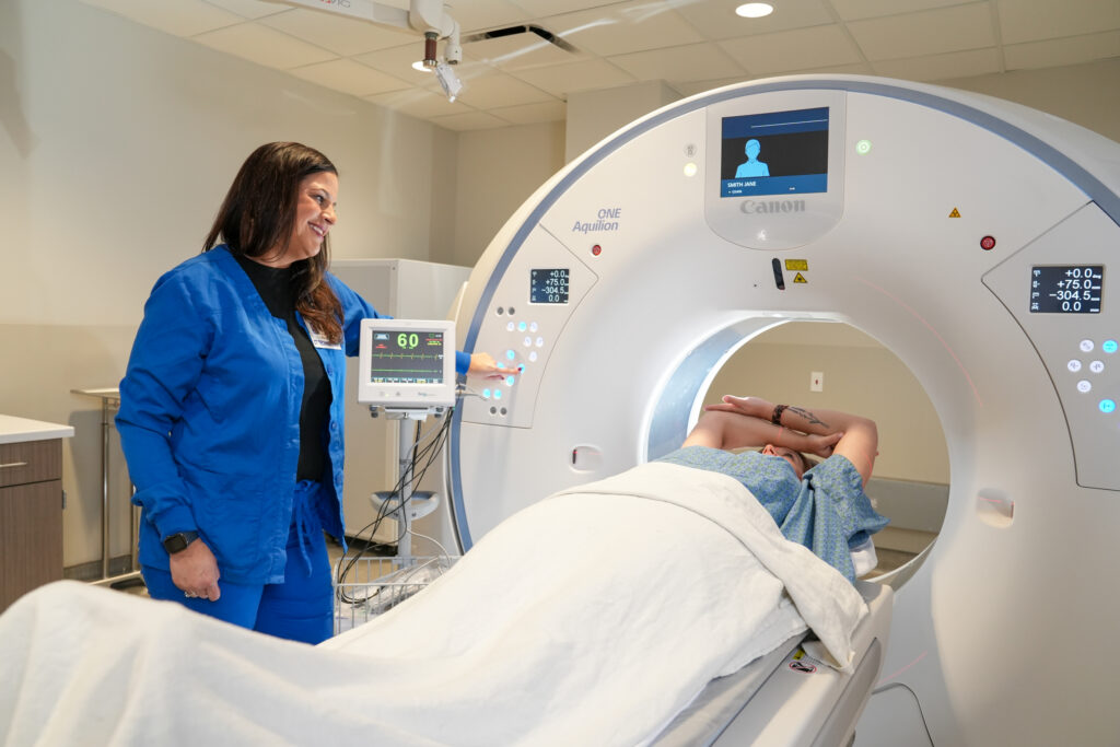 Patient receiving care with imaging equipment at a Foundation-supported facility